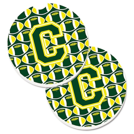 Letter C Football Green And Yellow Set Of 2 Cup Holder Car Coaster